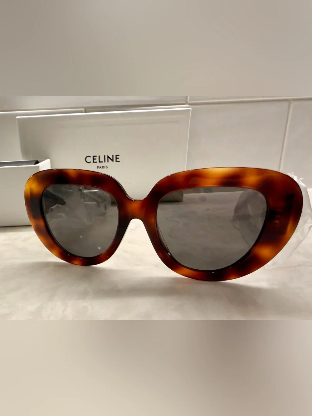 Celine Tortoiseshell Cat-Eye Sunglasses with Dark Lenses